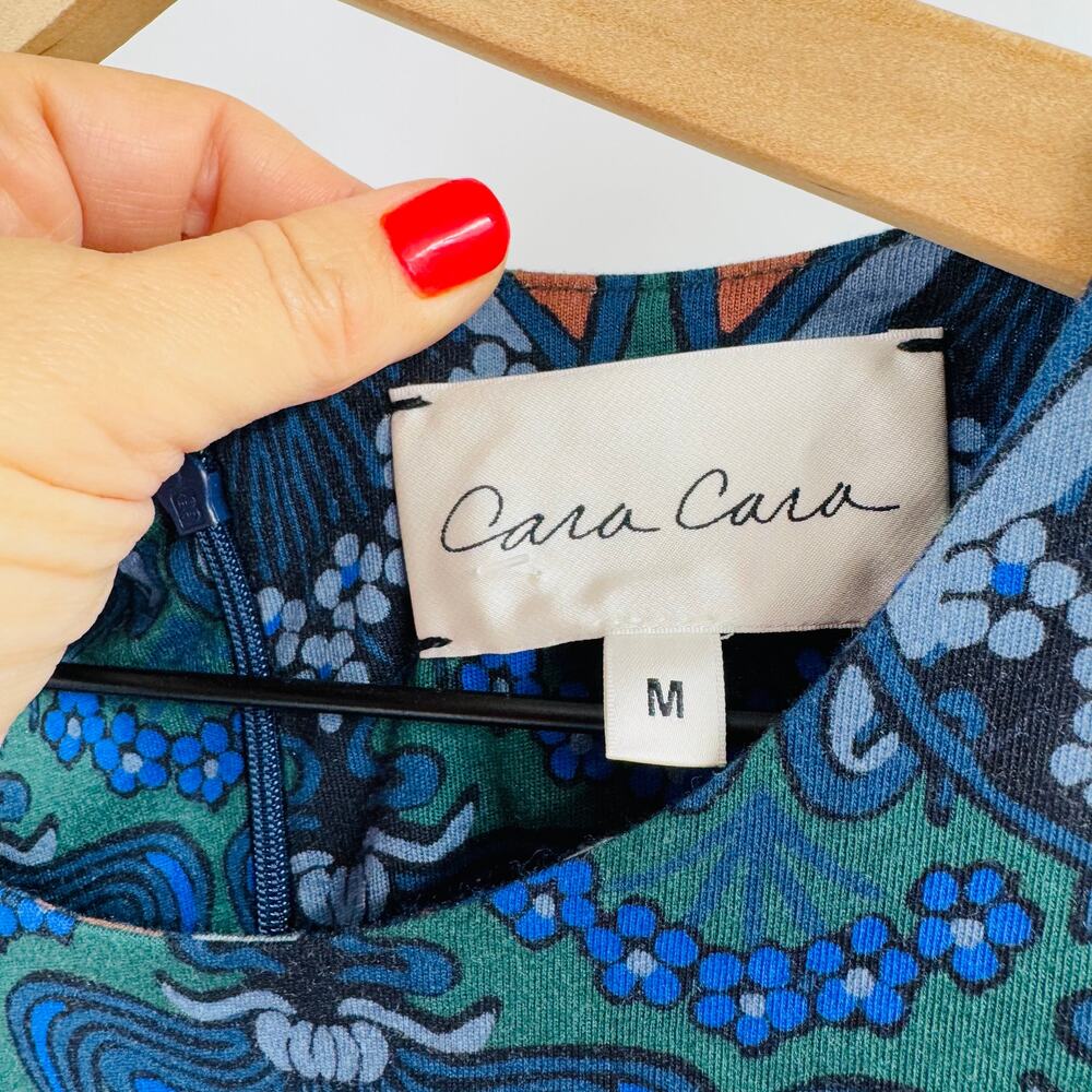 Cara Cara Liza Long Sleeve Printed Midi Fringe Hem Dress Blue Green Size M - Picture 4 of 9